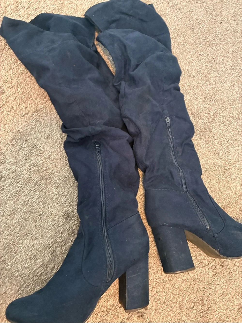 Over-the-Knee Block Heel Boots in Dark Navy
